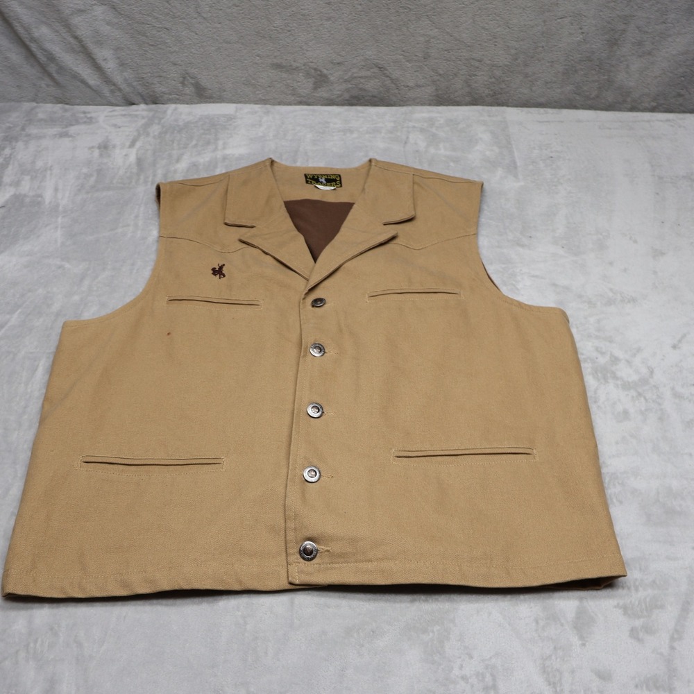Wyoming Traders Vest Mens XL Brown Canvas Lapel Western Cowboy Ranch Farm VTG